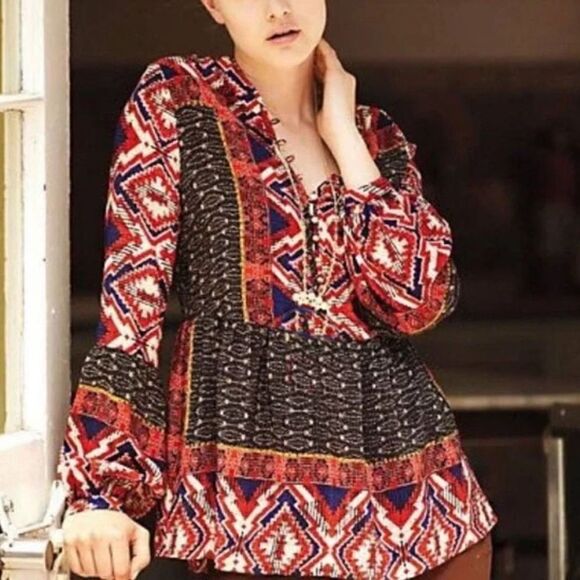 Anthropologie Twelfth Street By Cynthia Vincent Boho Top Sz. L - Picture 1 of 7